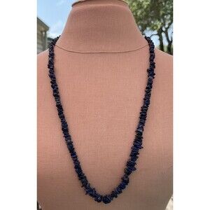 VINTAGE SOUTHWEST LAPIS LAZULI STONE COLOR BEADED NECKLACE 30”
